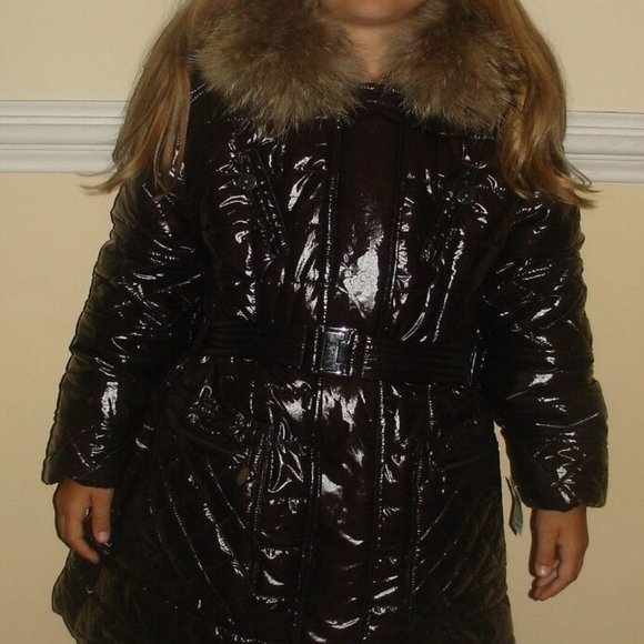 NWT ELSYGIRL RemovableFurHoodPufferShinyJacketCoatParkaBrownItalianDesig… - Picture 9 of 12